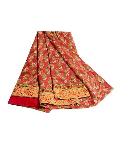Sanskriti Vintage Red Printed Embroidered Sarees Pure Georgette Silk Sari Fabric, PRG-10270-Red-Printed Floral Design-Pure Georgette Silk-2