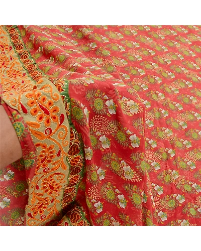 Sanskriti Vintage Red Printed Embroidered Sarees Pure Georgette Silk Sari Fabric, PRG-10270-Red-Printed Floral Design-Pure Georgette Silk-4