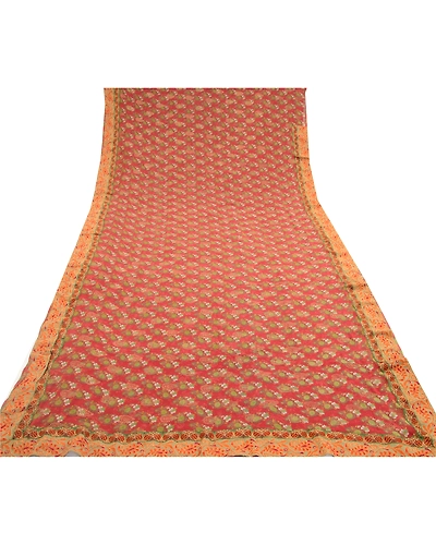 Sanskriti Vintage Red Printed Embroidered Sarees Pure Georgette Silk Sari Fabric, PRG-10270-Red-Printed Floral Design-Pure Georgette Silk-8