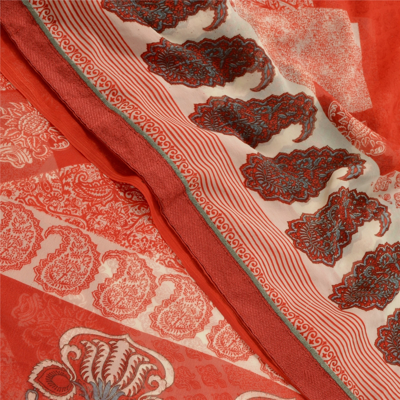 Sanskriti Vintage Red Sarees Pure Georgette Silk Printed Sari Soft Craft Fabric, PRG-10278-Red-Printed Floral Design-Pure Georgette Silk-1