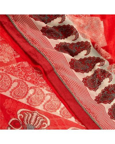 Sanskriti Vintage Red Sarees Pure Georgette Silk Printed Sari Soft Craft Fabric, PRG-10278-Red-Printed Floral Design-Pure Georgette Silk-1