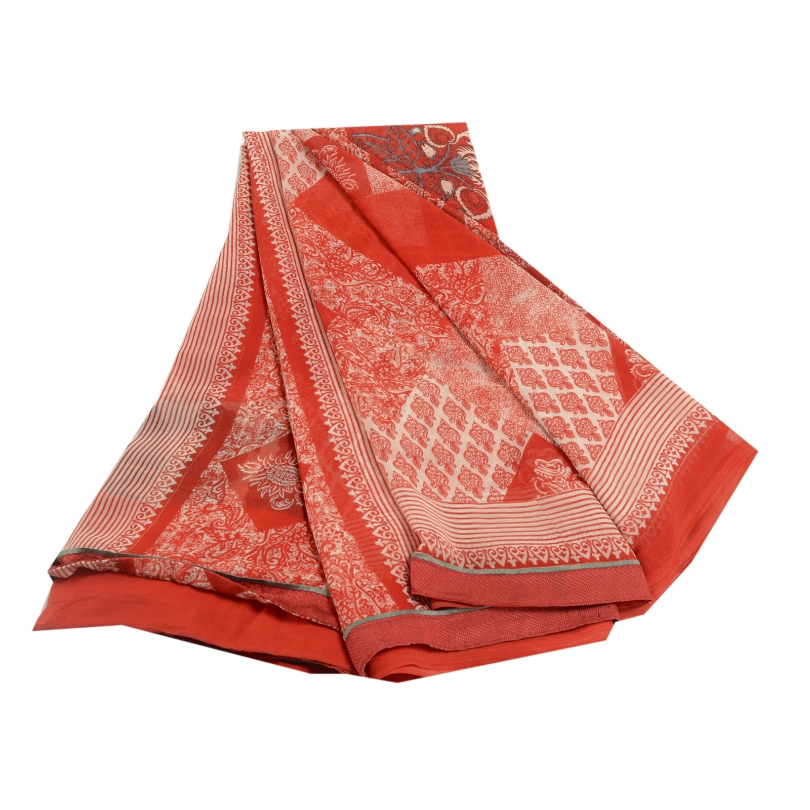 Sanskriti Vintage Red Sarees Pure Georgette Silk Printed Sari Soft Craft Fabric, PRG-10278-Red-Printed Floral Design-Pure Georgette Silk-2