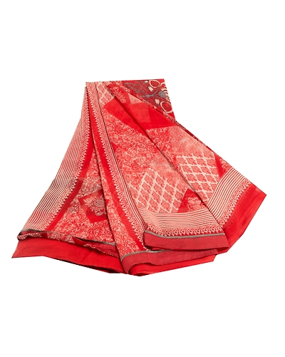 Sanskriti Vintage Red Sarees Pure Georgette Silk Printed Sari Soft Craft Fabric, PRG-10278-Red-Printed Floral Design-Pure Georgette Silk-2