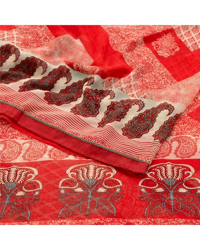 Sanskriti Vintage Red Sarees Pure Georgette Silk Printed Sari Soft Craft Fabric, PRG-10278-Red-Printed Floral Design-Pure Georgette Silk-7
