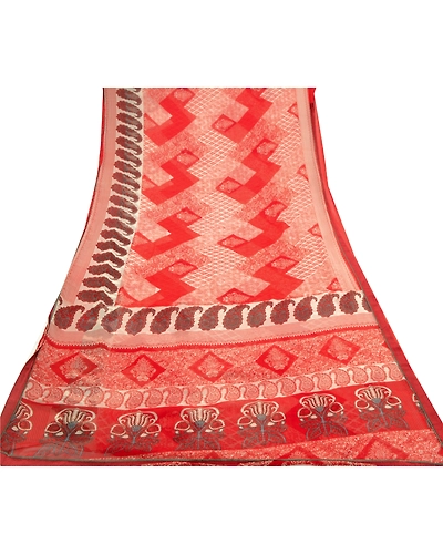 Sanskriti Vintage Red Sarees Pure Georgette Silk Printed Sari Soft Craft Fabric, PRG-10278-Red-Printed Floral Design-Pure Georgette Silk-8