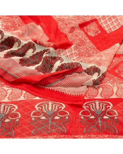 Sanskriti Vintage Red Sarees Pure Georgette Silk Printed Sari Soft Craft Fabric, PRG-10278-Red-Printed Floral Design-Pure Georgette Silk-9