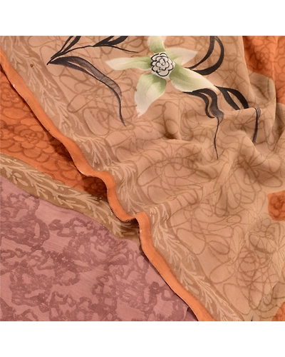 Sanskriti Vintage Dusty Pink Print Sarees Pure Georgette Silk Sari Craft Fabric, PRG-10282-Dusty Pink-Printed Floral Design-Pure Georgette Silk-1