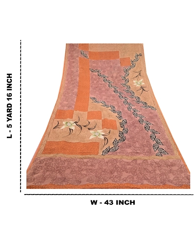 Sanskriti Vintage Dusty Pink Print Sarees Pure Georgette Silk Sari Craft Fabric, PRG-10282-Dusty Pink-Printed Floral Design-Pure Georgette Silk-3