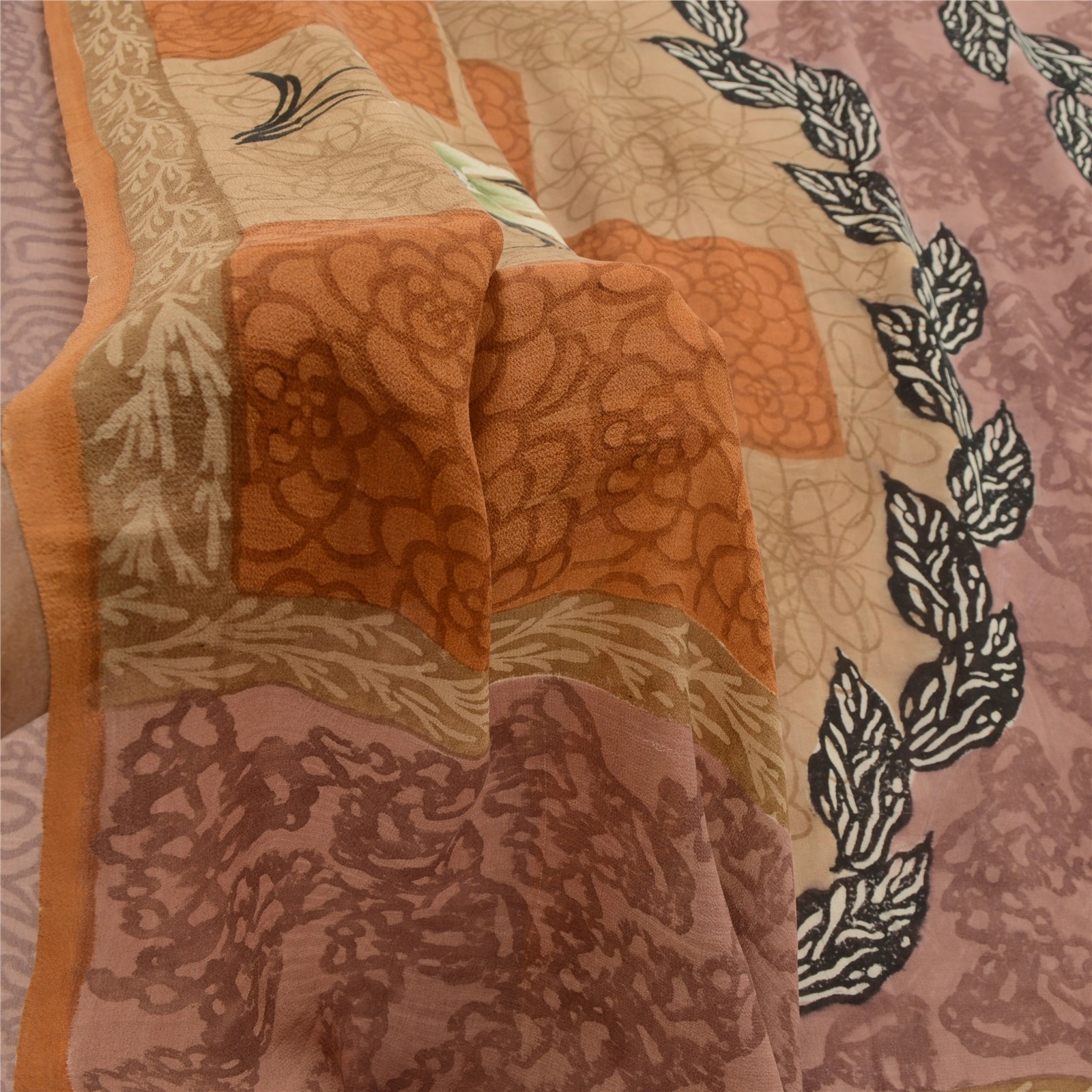 Sanskriti Vintage Dusty Pink Print Sarees Pure Georgette Silk Sari Craft Fabric, PRG-10282-Dusty Pink-Printed Floral Design-Pure Georgette Silk-4