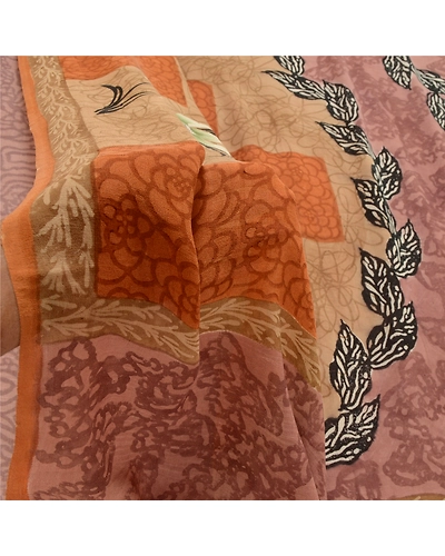 Sanskriti Vintage Dusty Pink Print Sarees Pure Georgette Silk Sari Craft Fabric, PRG-10282-Dusty Pink-Printed Floral Design-Pure Georgette Silk-4