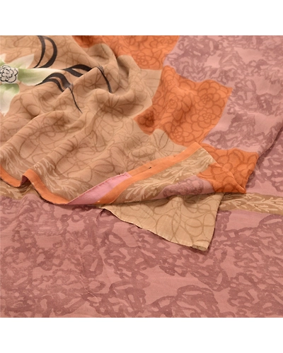Sanskriti Vintage Dusty Pink Print Sarees Pure Georgette Silk Sari Craft Fabric, PRG-10282-Dusty Pink-Printed Floral Design-Pure Georgette Silk-7