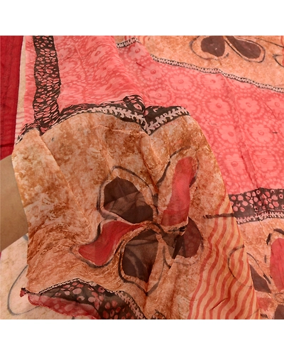 Sanskriti Vintage Pink Sarees Blend Georgette Printed Sari Craft 5 Yard Fabric, PRG-10303-Shade Of Pink-Printed Work-Blend Georgette-4