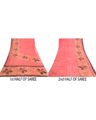 Sanskriti Vintage Pink Sarees Blend Georgette Printed Sari Craft 5 Yard Fabric, PRG-10303-Shade Of Pink-Printed Work-Blend Georgette-5