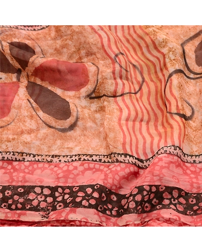 Sanskriti Vintage Pink Sarees Blend Georgette Printed Sari Craft 5 Yard Fabric, PRG-10303-Shade Of Pink-Printed Work-Blend Georgette-6