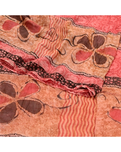 Sanskriti Vintage Pink Sarees Blend Georgette Printed Sari Craft 5 Yard Fabric, PRG-10303-Shade Of Pink-Printed Work-Blend Georgette-7