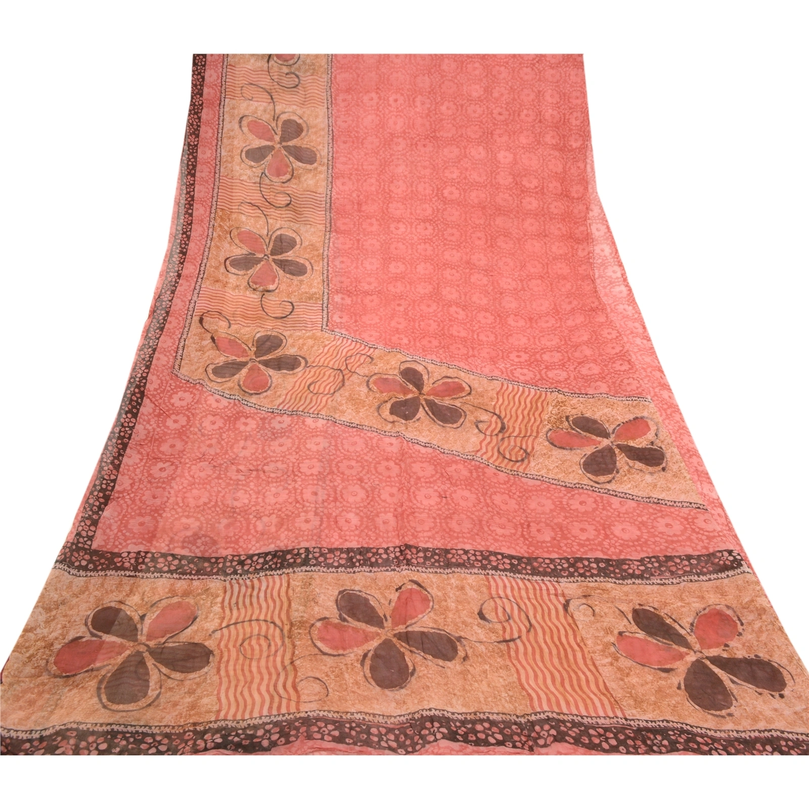 Sanskriti Vintage Pink Sarees Blend Georgette Printed Sari Craft 5 Yard Fabric, PRG-10303-Shade Of Pink-Printed Work-Blend Georgette-8