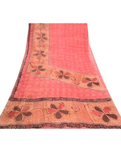 Sanskriti Vintage Pink Sarees Blend Georgette Printed Sari Craft 5 Yard Fabric, PRG-10303-Shade Of Pink-Printed Work-Blend Georgette-8