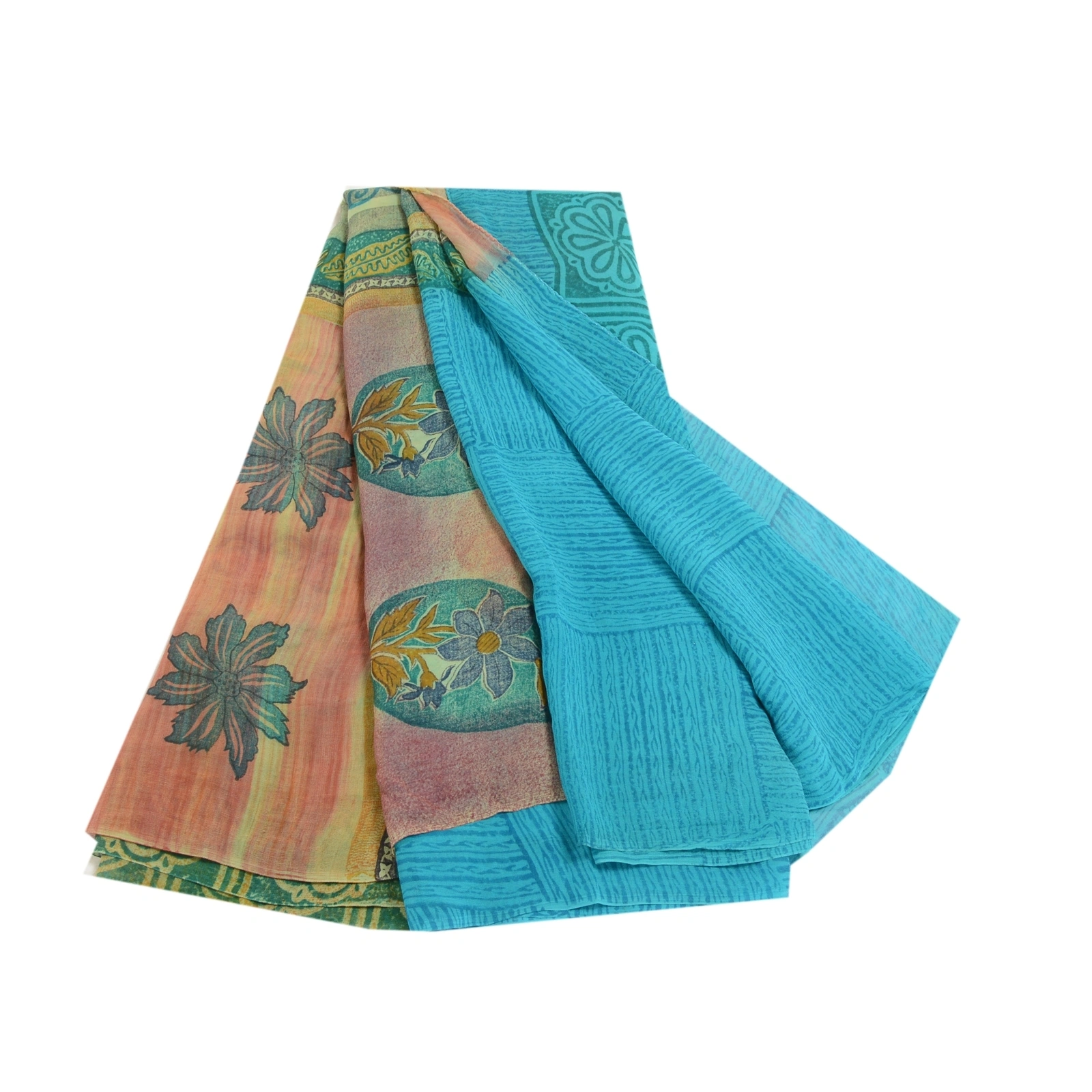 Sanskriti Vintage Blue Sarees Pure Georgette Silk Printed Sari Craft Fabric, PRG-10310-Blue &amp; Green-Printed Work-Pure Georgette Silk-2