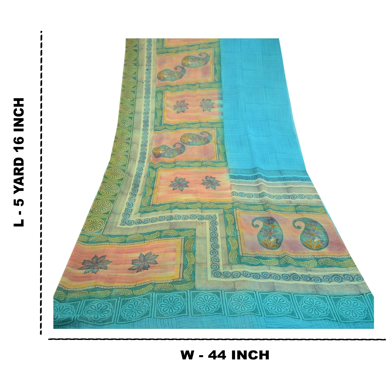 Sanskriti Vintage Blue Sarees Pure Georgette Silk Printed Sari Craft Fabric, PRG-10310-Blue &amp; Green-Printed Work-Pure Georgette Silk-3