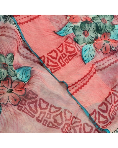 Sanskriti Vintage Blue Sarees Pure Georgette Silk Printed Sari Craft Fabric, PRG-10312-Shade Of Pink &amp; Blue-Printed Work-Pure Georgette Silk-1