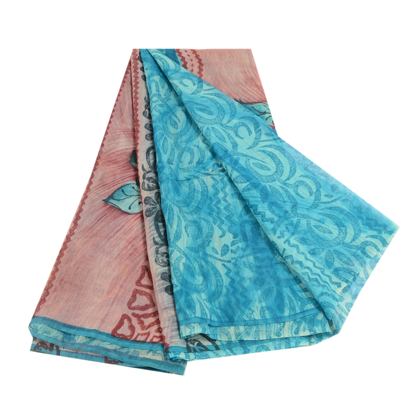 Sanskriti Vintage Blue Sarees Pure Georgette Silk Printed Sari Craft Fabric, PRG-10312-Shade Of Pink &amp; Blue-Printed Work-Pure Georgette Silk-2