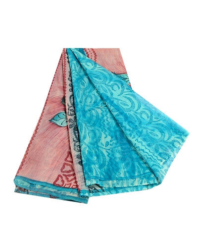 Sanskriti Vintage Blue Sarees Pure Georgette Silk Printed Sari Craft Fabric, PRG-10312-Shade Of Pink &amp; Blue-Printed Work-Pure Georgette Silk-2