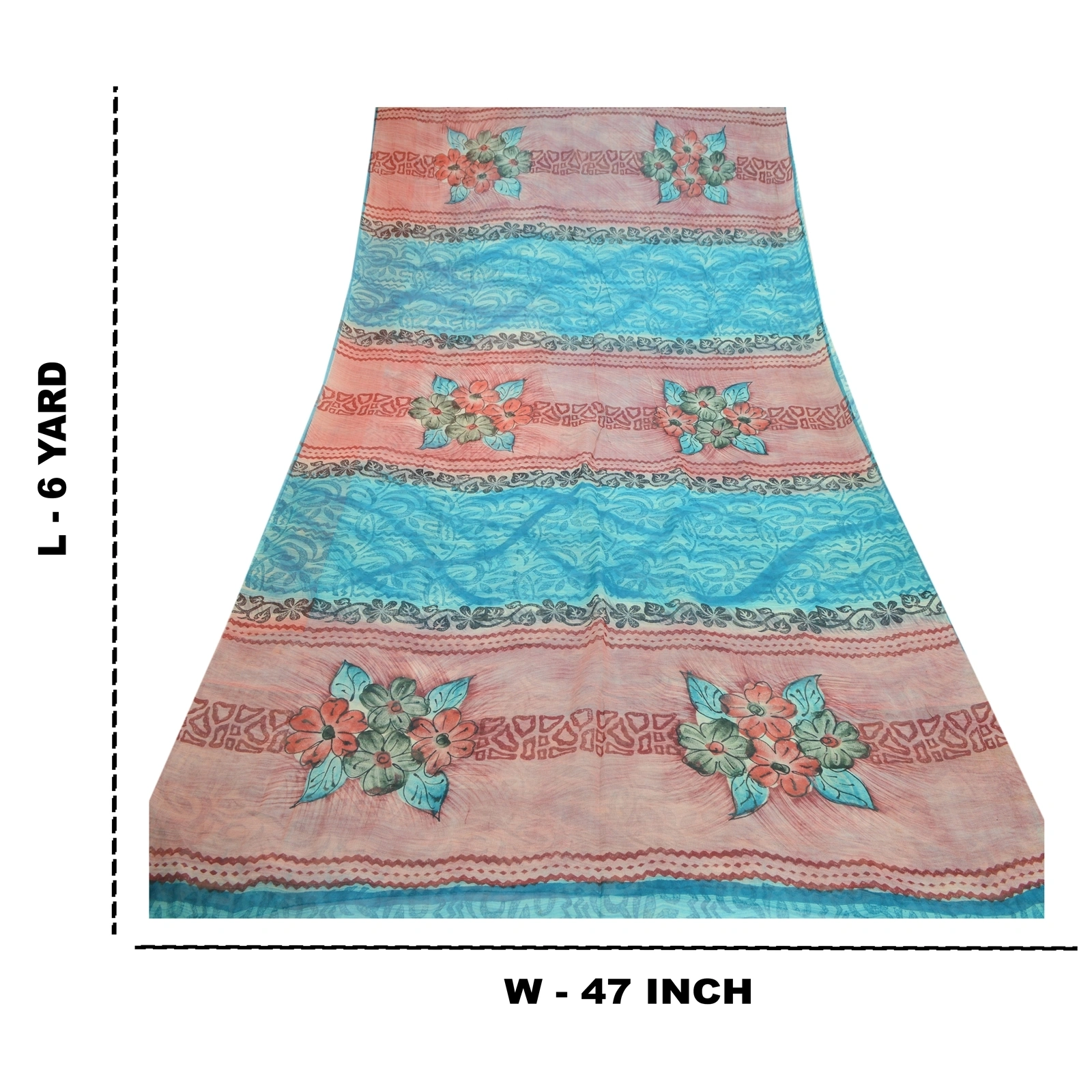 Sanskriti Vintage Blue Sarees Pure Georgette Silk Printed Sari Craft Fabric, PRG-10312-Shade Of Pink &amp; Blue-Printed Work-Pure Georgette Silk-4