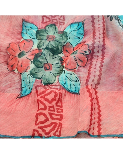 Sanskriti Vintage Blue Sarees Pure Georgette Silk Printed Sari Craft Fabric, PRG-10312-Shade Of Pink &amp; Blue-Printed Work-Pure Georgette Silk-7