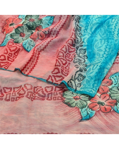 Sanskriti Vintage Blue Sarees Pure Georgette Silk Printed Sari Craft Fabric, PRG-10312-Shade Of Pink &amp; Blue-Printed Work-Pure Georgette Silk-8