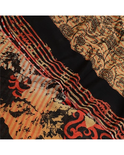 Sanskriti Vintage Black Sarees Pure Georgette Silk Printed Sari Craft Fabric, PRG-10327-Black &amp; Ivory-Printed Work-Pure Georgette Silk-1
