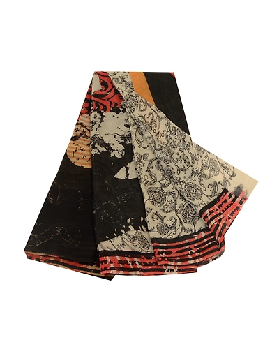 Sanskriti Vintage Black Sarees Pure Georgette Silk Printed Sari Craft Fabric, PRG-10327-Black &amp; Ivory-Printed Work-Pure Georgette Silk-2