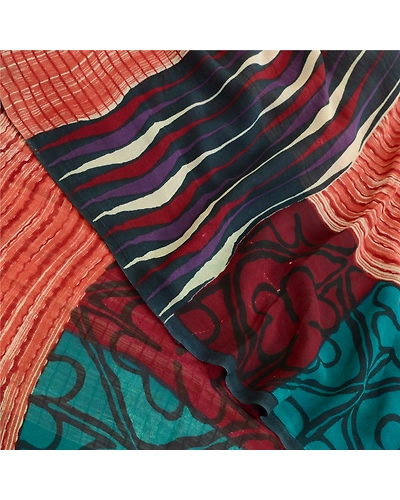 Sanskriti Vintage Indian Sarees Pure Georgette Silk Printed Sari Craft Fabric, PRG-10330-Multi Color-Printed Work-Pure Georgette Silk-1