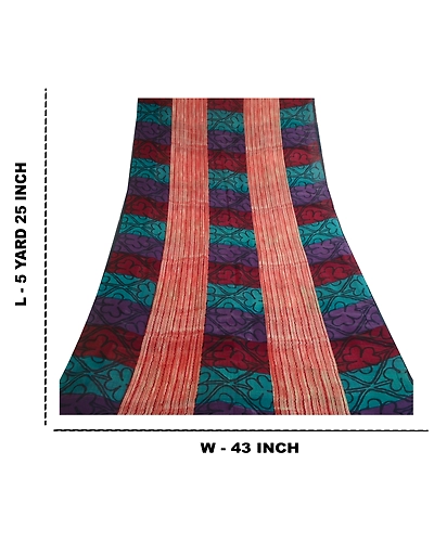 Sanskriti Vintage Indian Sarees Pure Georgette Silk Printed Sari Craft Fabric, PRG-10330-Multi Color-Printed Work-Pure Georgette Silk-3