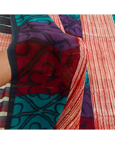 Sanskriti Vintage Indian Sarees Pure Georgette Silk Printed Sari Craft Fabric, PRG-10330-Multi Color-Printed Work-Pure Georgette Silk-4