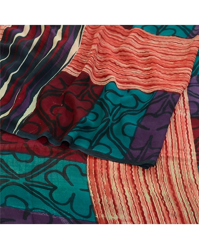 Sanskriti Vintage Indian Sarees Pure Georgette Silk Printed Sari Craft Fabric, PRG-10330-Multi Color-Printed Work-Pure Georgette Silk-7