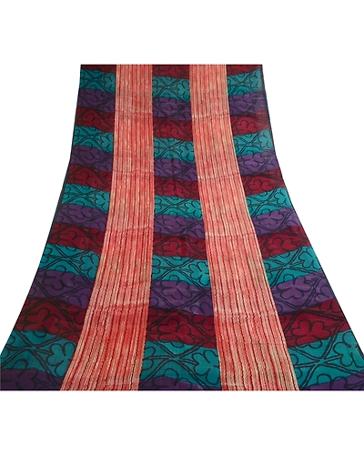 Sanskriti Vintage Indian Sarees Pure Georgette Silk Printed Sari Craft Fabric, PRG-10330-Multi Color-Printed Work-Pure Georgette Silk-8