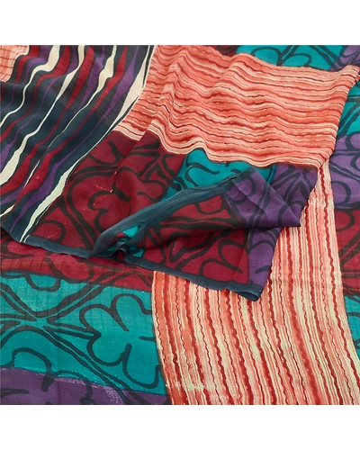 Sanskriti Vintage Indian Sarees Pure Georgette Silk Printed Sari Craft Fabric, PRG-10330-Multi Color-Printed Work-Pure Georgette Silk-9