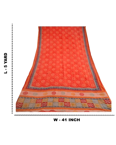 Sanskriti Vintage Red Sarees Pure Georgette Silk Printed Sari 5Yd Craft Fabric, PRG-10344-Red-Printed Floral Design-Pure Georgette Silk-4