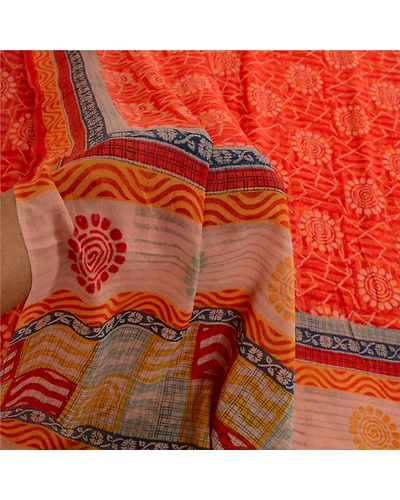 Sanskriti Vintage Red Sarees Pure Georgette Silk Printed Sari 5Yd Craft Fabric, PRG-10344-Red-Printed Floral Design-Pure Georgette Silk-5