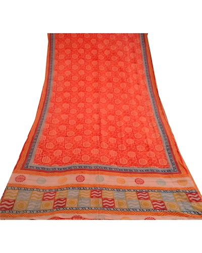 Sanskriti Vintage Red Sarees Pure Georgette Silk Printed Sari 5Yd Craft Fabric, PRG-10344-Red-Printed Floral Design-Pure Georgette Silk-9