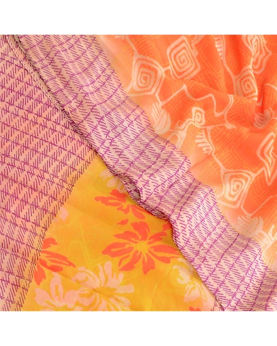 Sanskriti Vintage Orange Sarees Pure Georgette Silk Printed Sari Craft Fabric, PRG-10347-Orange-Printed Floral Design-Pure Georgette Silk-1
