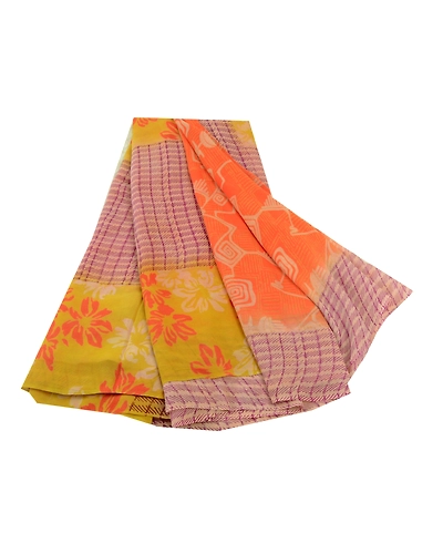 Sanskriti Vintage Orange Sarees Pure Georgette Silk Printed Sari Craft Fabric, PRG-10347-Orange-Printed Floral Design-Pure Georgette Silk-2