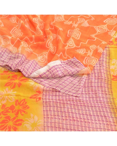 Sanskriti Vintage Orange Sarees Pure Georgette Silk Printed Sari Craft Fabric, PRG-10347-Orange-Printed Floral Design-Pure Georgette Silk-9