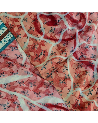 Sanskriti Vintage Blue Sarees Pure Georgette Silk Printed Sari 5Yd Craft Fabric, PRG-10351-Blue-Printed Floral Design-Pure Georgette Silk-1