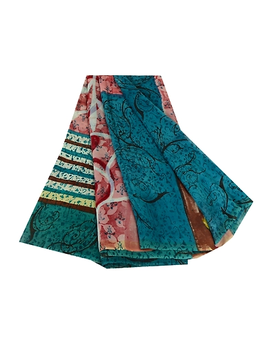 Sanskriti Vintage Blue Sarees Pure Georgette Silk Printed Sari 5Yd Craft Fabric, PRG-10351-Blue-Printed Floral Design-Pure Georgette Silk-2