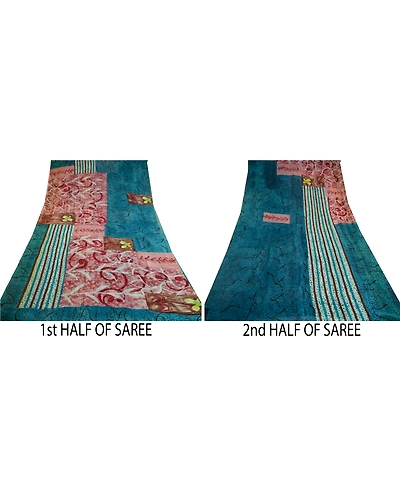 Sanskriti Vintage Blue Sarees Pure Georgette Silk Printed Sari 5Yd Craft Fabric, PRG-10351-Blue-Printed Floral Design-Pure Georgette Silk-5