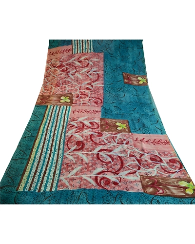 Sanskriti Vintage Blue Sarees Pure Georgette Silk Printed Sari 5Yd Craft Fabric, PRG-10351-Blue-Printed Floral Design-Pure Georgette Silk-8