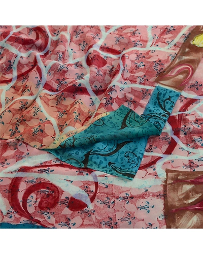 Sanskriti Vintage Blue Sarees Pure Georgette Silk Printed Sari 5Yd Craft Fabric, PRG-10351-Blue-Printed Floral Design-Pure Georgette Silk-9