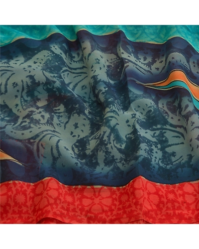 Sanskriti Vintage Red Sarees Pure Georgette Silk Printed Sari 5Yd Craft Fabric, PRG-10353-Red-Printed Floral Design-Pure Georgette Silk-6