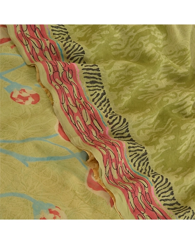 Sanskriti Vintage Multi Sarees Pure Georgette Silk Print Sari 5Yd Craft Fabric, PRG-10355-Multi-Printed Floral Design-Pure Georgette Silk-1